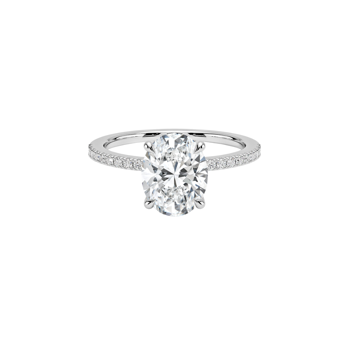 Solitaire Ovale avec Bande de Diamants 2ct