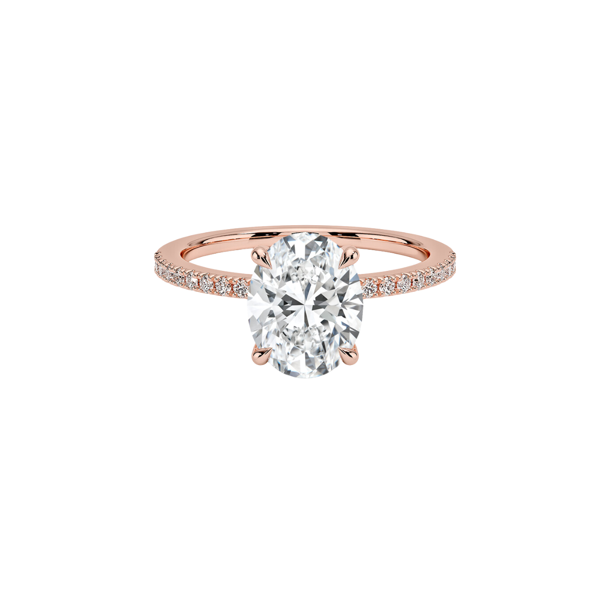 Solitaire Ovale avec Bande de Diamants 2ct