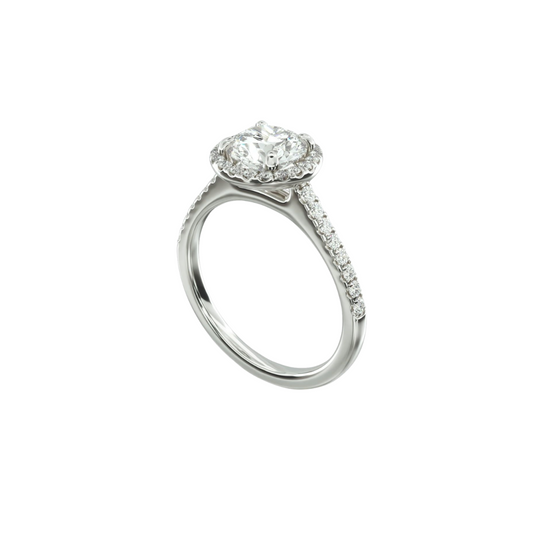Pavé Halo and Shank Diamond Solitaire