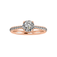 Load image into Gallery viewer, Iris engagement ring in 14K rose gold with a floral cathedral style, featuring a tulip head and pave diamonds on the band.