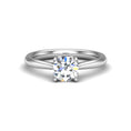 Load image into Gallery viewer, Elegant Poppy Solitaire engagement ring in 14K white gold featuring a diamond set in a flower bed with 4 prongs, perfect jewelry piece.