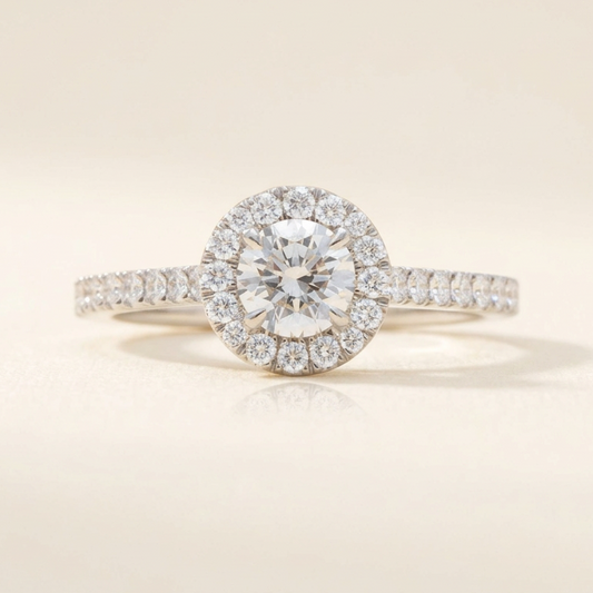 Solitaire Halo Ring with Diamond Band