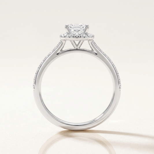 Emerald Cut Halo Diamond Band Ring