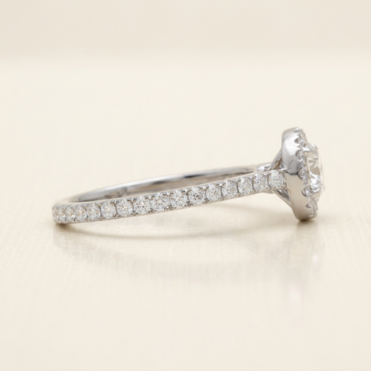 Solitaire Halo Ring with Diamond Band