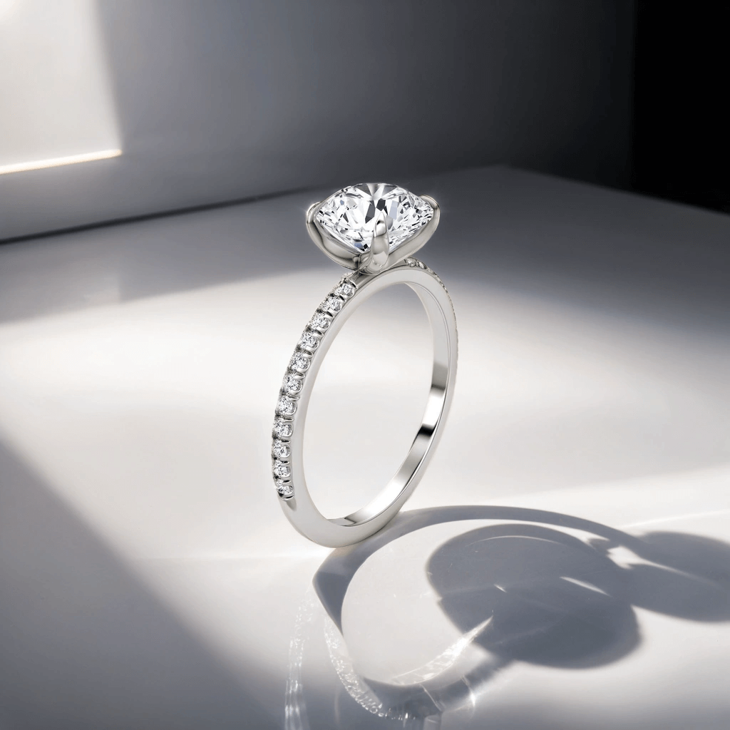 Solitaire Classic engagement ring in 14k white gold with brilliant diamond, Maison Karat jewelry.