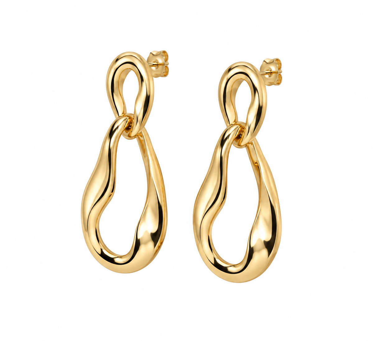 14K Italian Yellow Gold Sculptural Drop Earrings