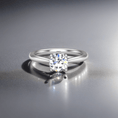 Load image into Gallery viewer, Poppy Solitaire engagement ring in 14K white gold with diamond set in flower bed, 4 prongs, exquisite jewelry design.
