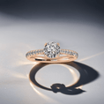 Load image into Gallery viewer, Rose gold cathedral style engagement ring with a tulip head and diamonds, showcasing pave and peekaboo diamond accents.
