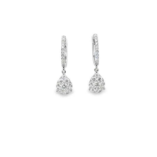 Pear Diamond Hoop Drop Earrings