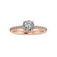 Load image into Gallery viewer, Iris engagement ring in 14K rose gold with a floral cathedral style, featuring a tulip head and pave diamonds on the band.
